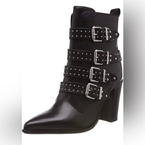 NWT - Studded Buckled Black Vegan Leather Boots Bronx Size 8 - Picture 9 of 10